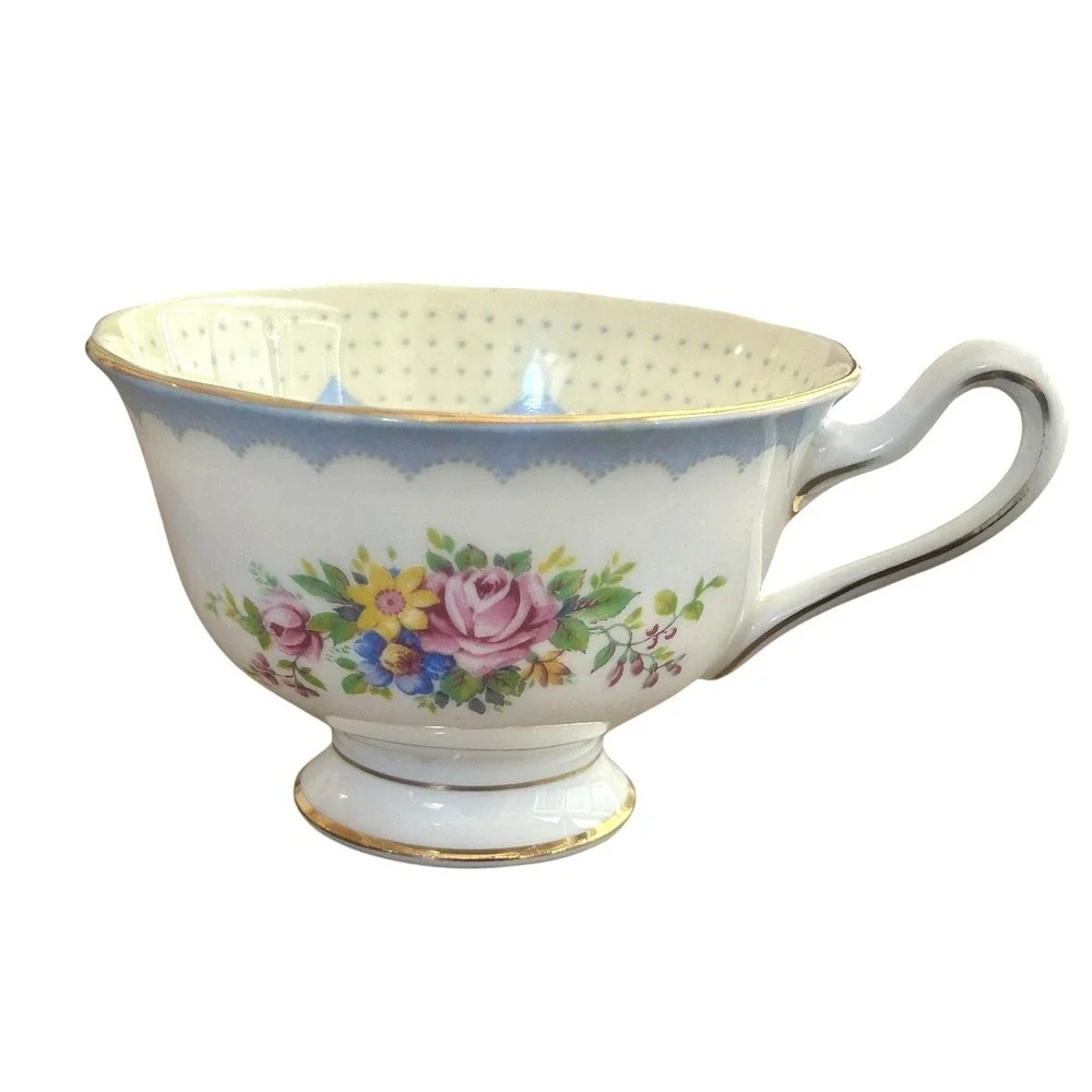 Royal Albert Prudence Blue Teacup & Saucer Set Cottage Floral Bone China England